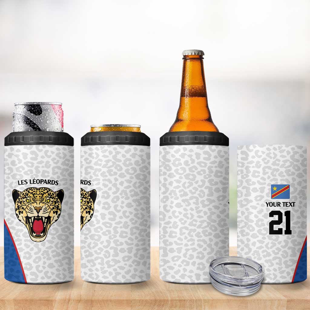 Africa DR Congo Football Custom 4 in 1 Can Cooler Tumbler White Leopard Skin Pattern - African Pride