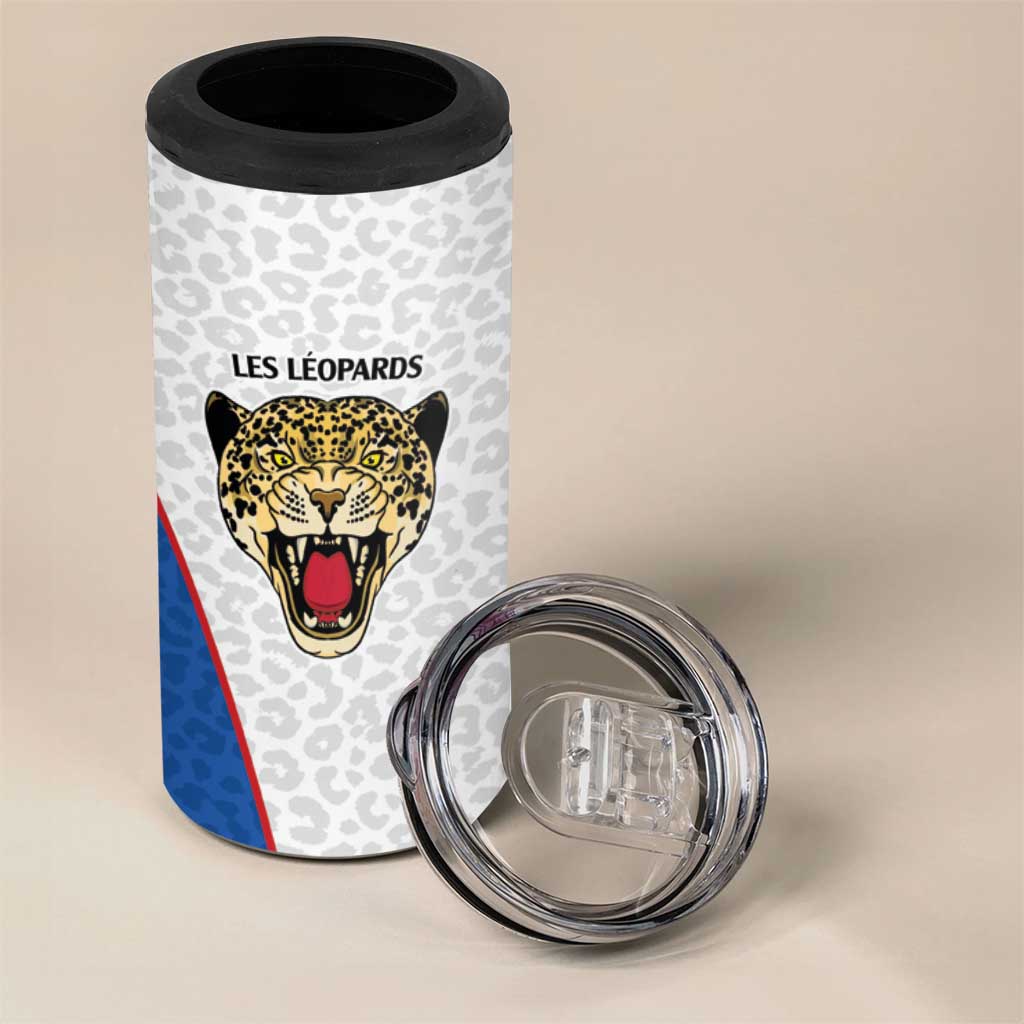 Africa DR Congo Football Custom 4 in 1 Can Cooler Tumbler White Leopard Skin Pattern - African Pride