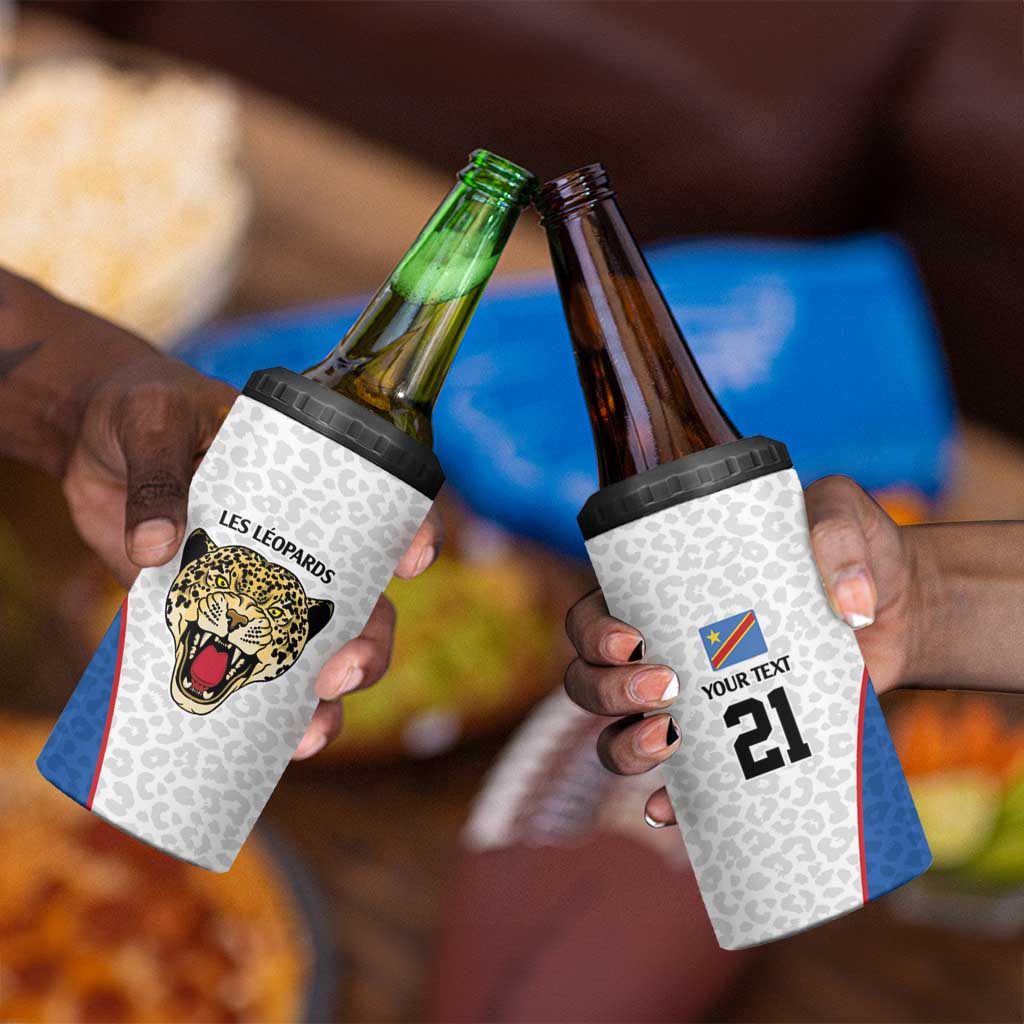 Africa DR Congo Football Custom 4 in 1 Can Cooler Tumbler White Leopard Skin Pattern - African Pride