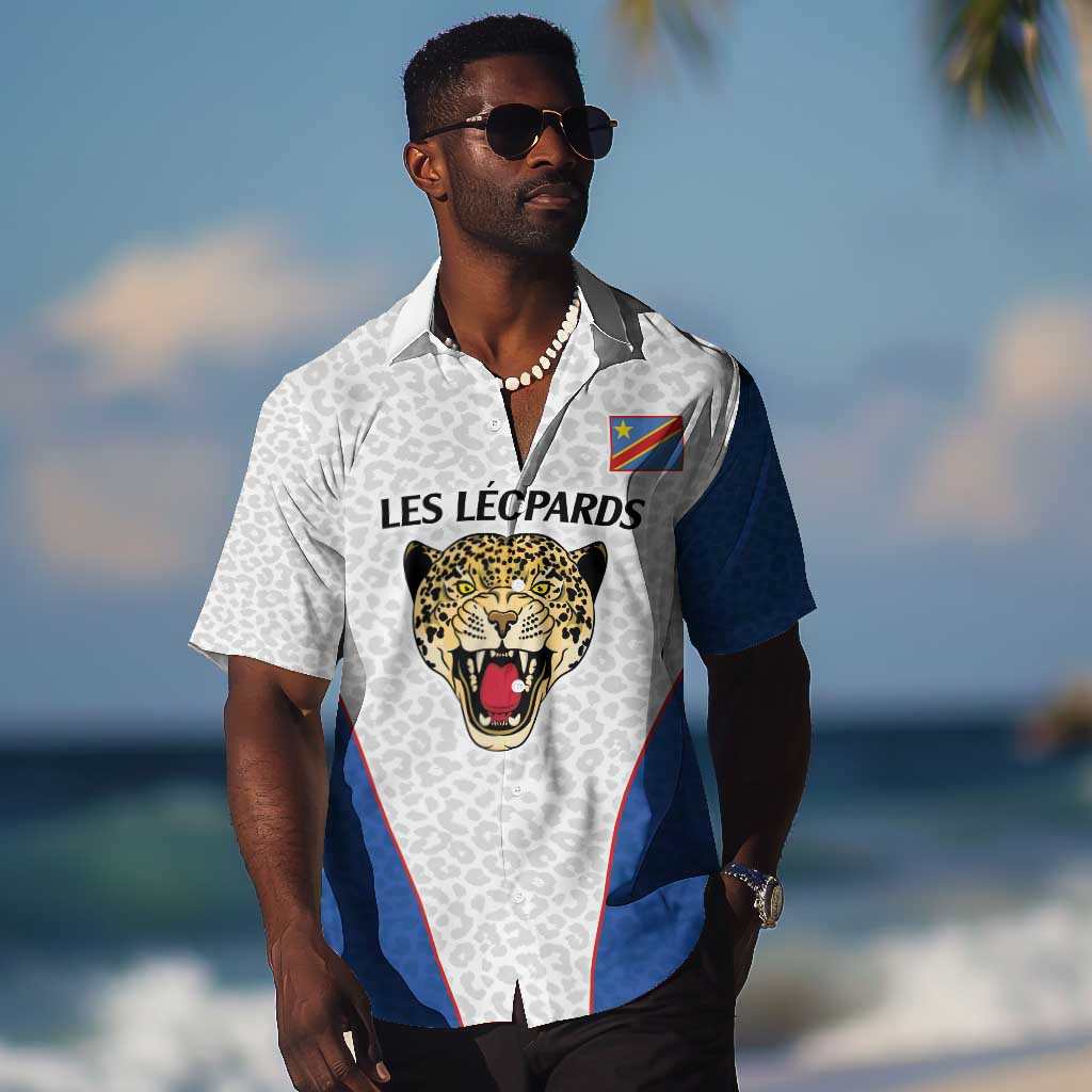 Africa DR Congo Football Custom Hawaiian Shirt White Leopard Skin Pattern - African Pride