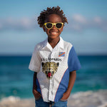 Africa DR Congo Football Custom Kid Hawaiian Shirt White Leopard Skin Pattern - African Pride