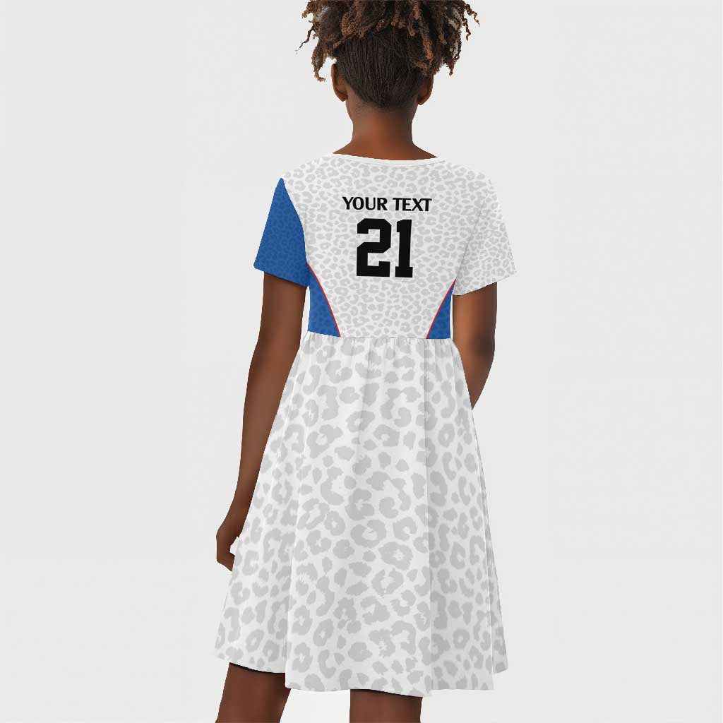 Africa DR Congo Football Custom Kid Short Sleeve Dress White Leopard Skin Pattern - African Pride