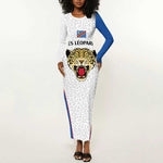Africa DR Congo Football Custom Long Sleeve Bodycon Dress White Leopard Skin Pattern - African Pride