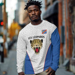 Africa DR Congo Football Custom Long Sleeve Shirt White Leopard Skin Pattern - African Pride