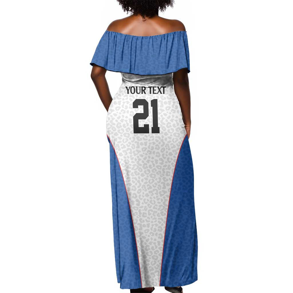 Africa DR Congo Football Custom Off Shoulder Maxi Dress White Leopard Skin Pattern - African Pride
