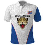 Africa DR Congo Football Custom Polo Shirt White Leopard Skin Pattern - African Pride