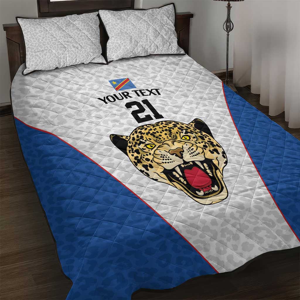 Africa DR Congo Football Custom Quilt Bed Set White Leopard Skin Pattern - African Pride