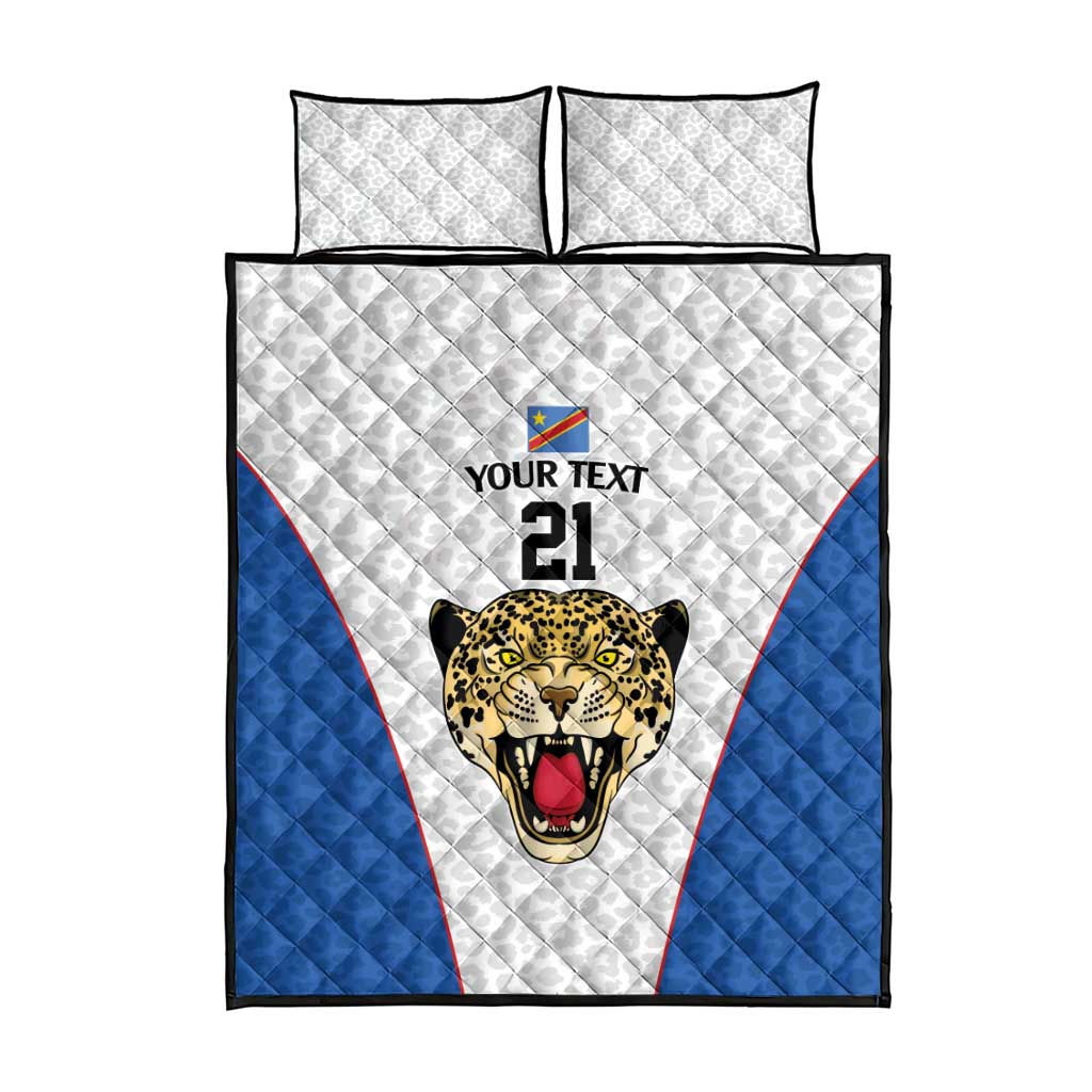 Africa DR Congo Football Custom Quilt Bed Set White Leopard Skin Pattern - African Pride