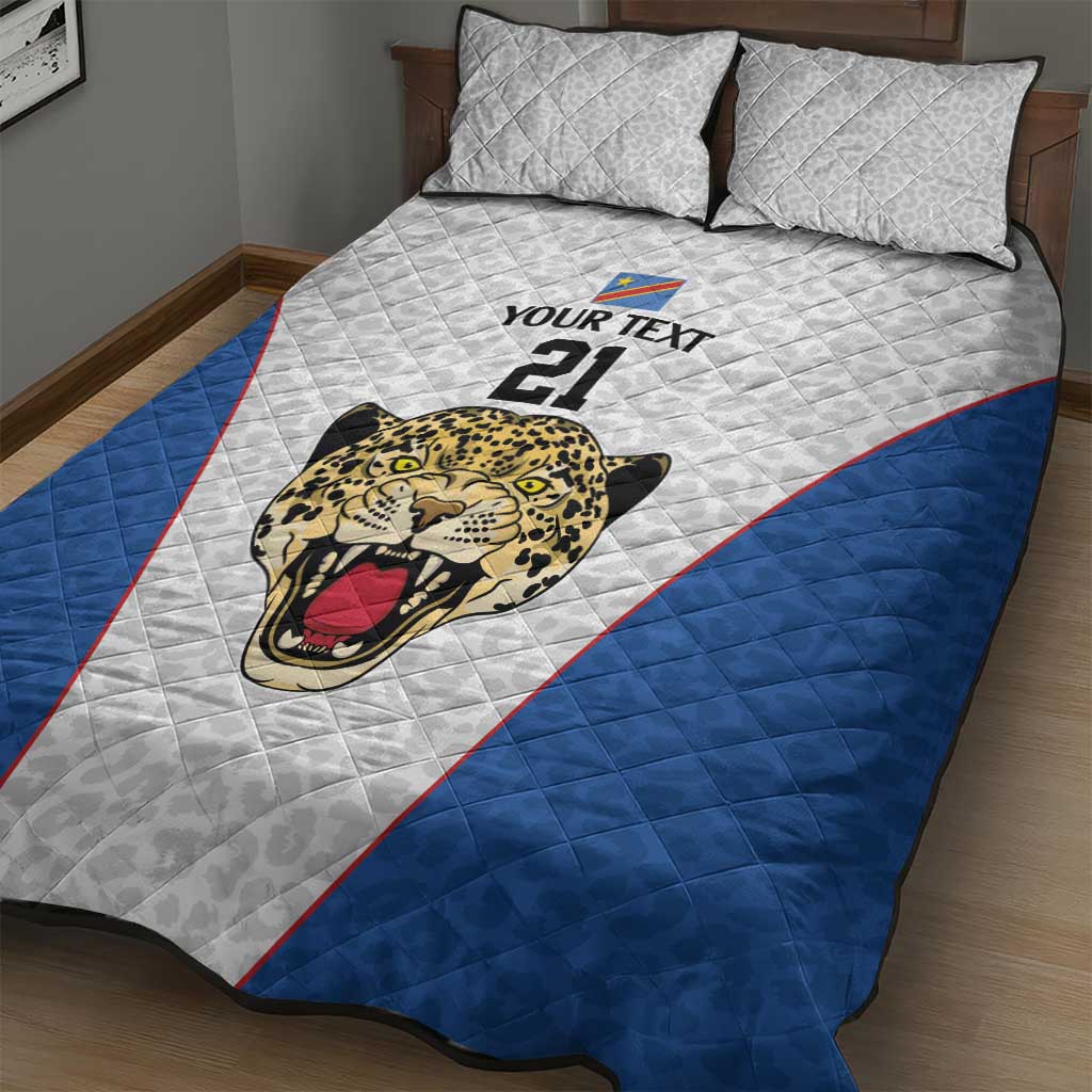 Africa DR Congo Football Custom Quilt Bed Set White Leopard Skin Pattern - African Pride