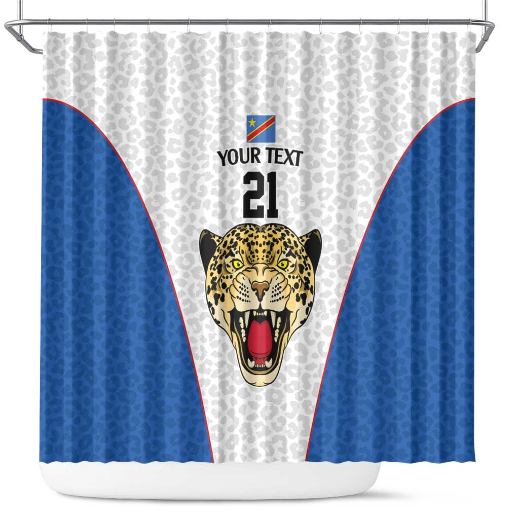 Africa DR Congo Football Custom Shower Curtain White Leopard Skin Pattern - African Pride