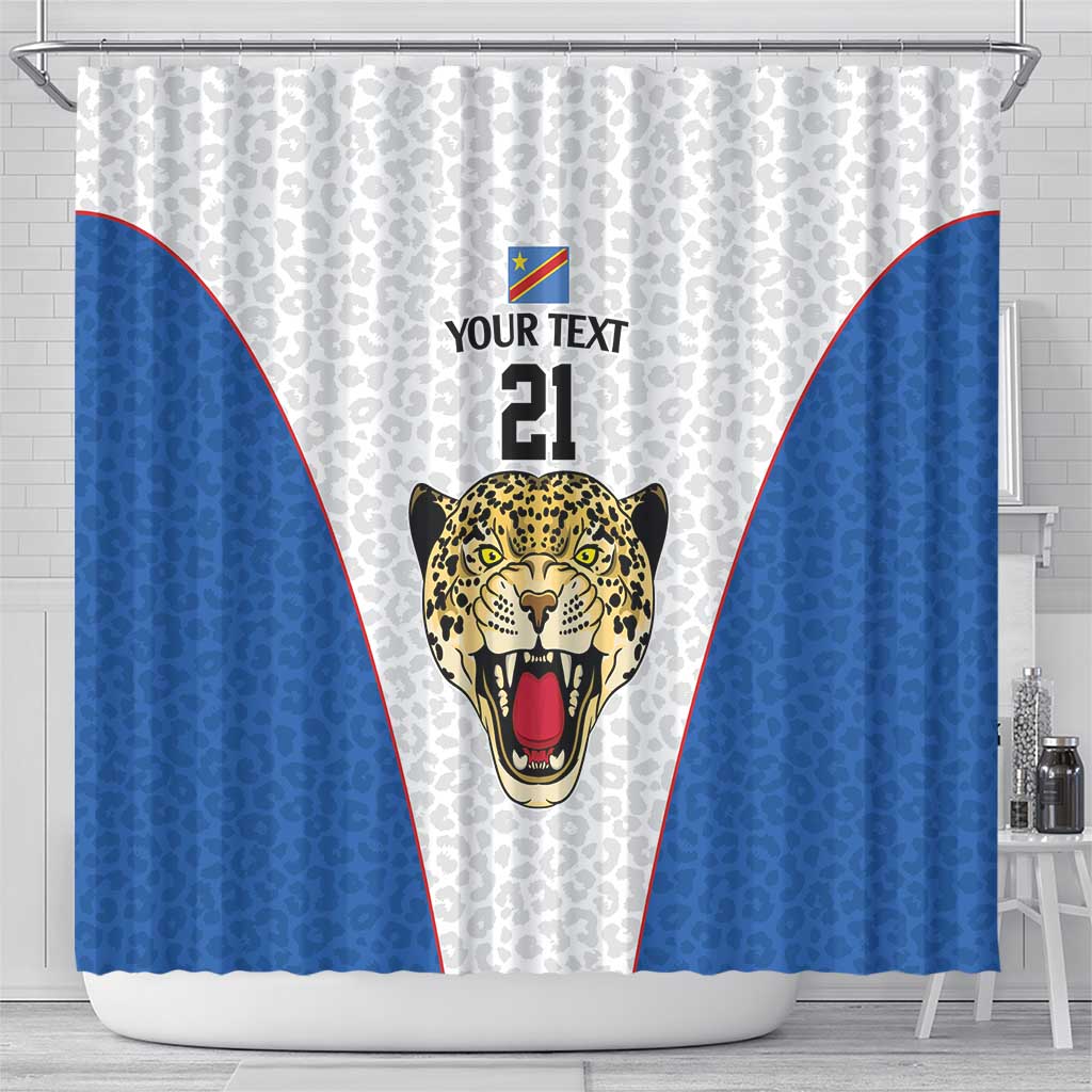 Africa DR Congo Football Custom Shower Curtain White Leopard Skin Pattern - African Pride