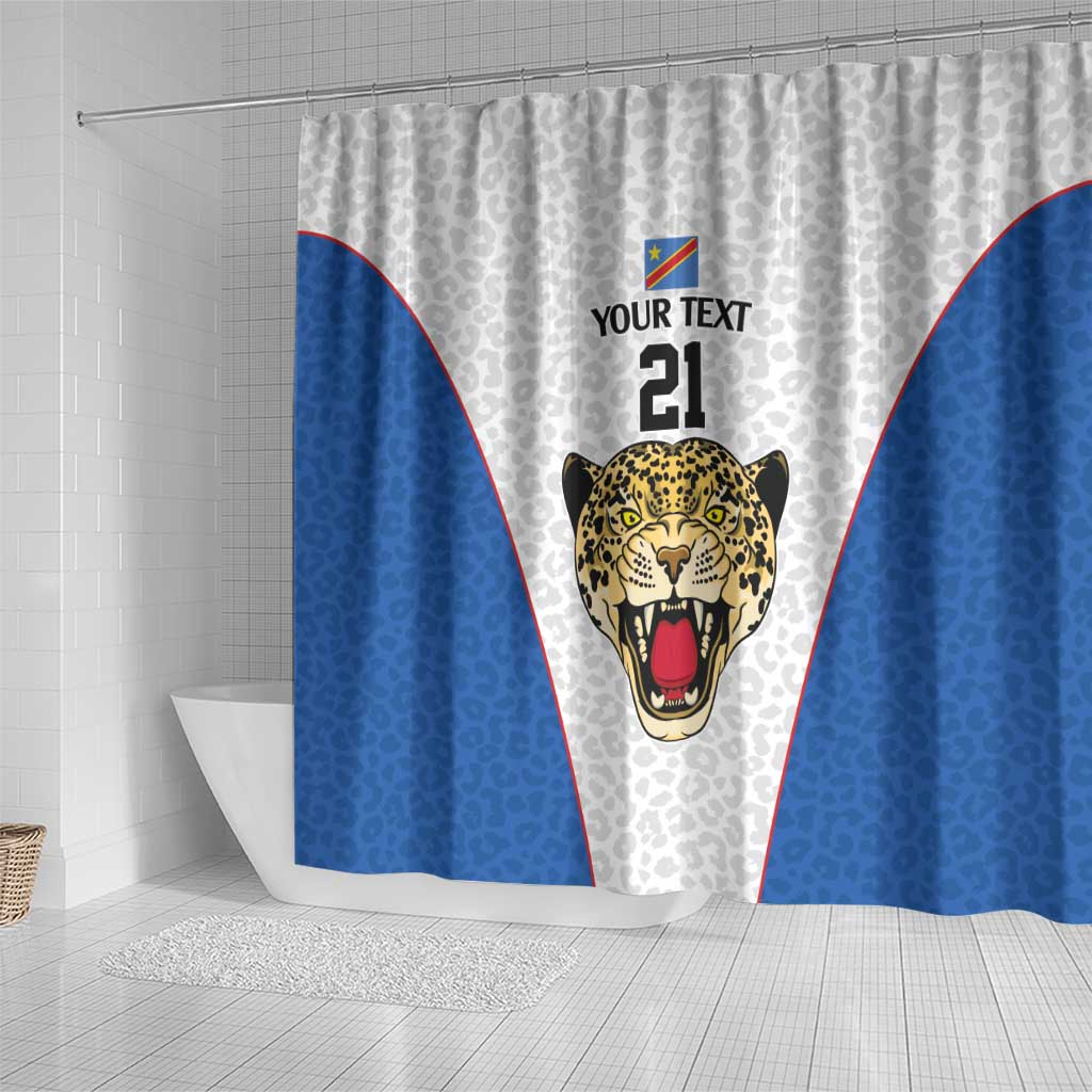 Africa DR Congo Football Custom Shower Curtain White Leopard Skin Pattern - African Pride