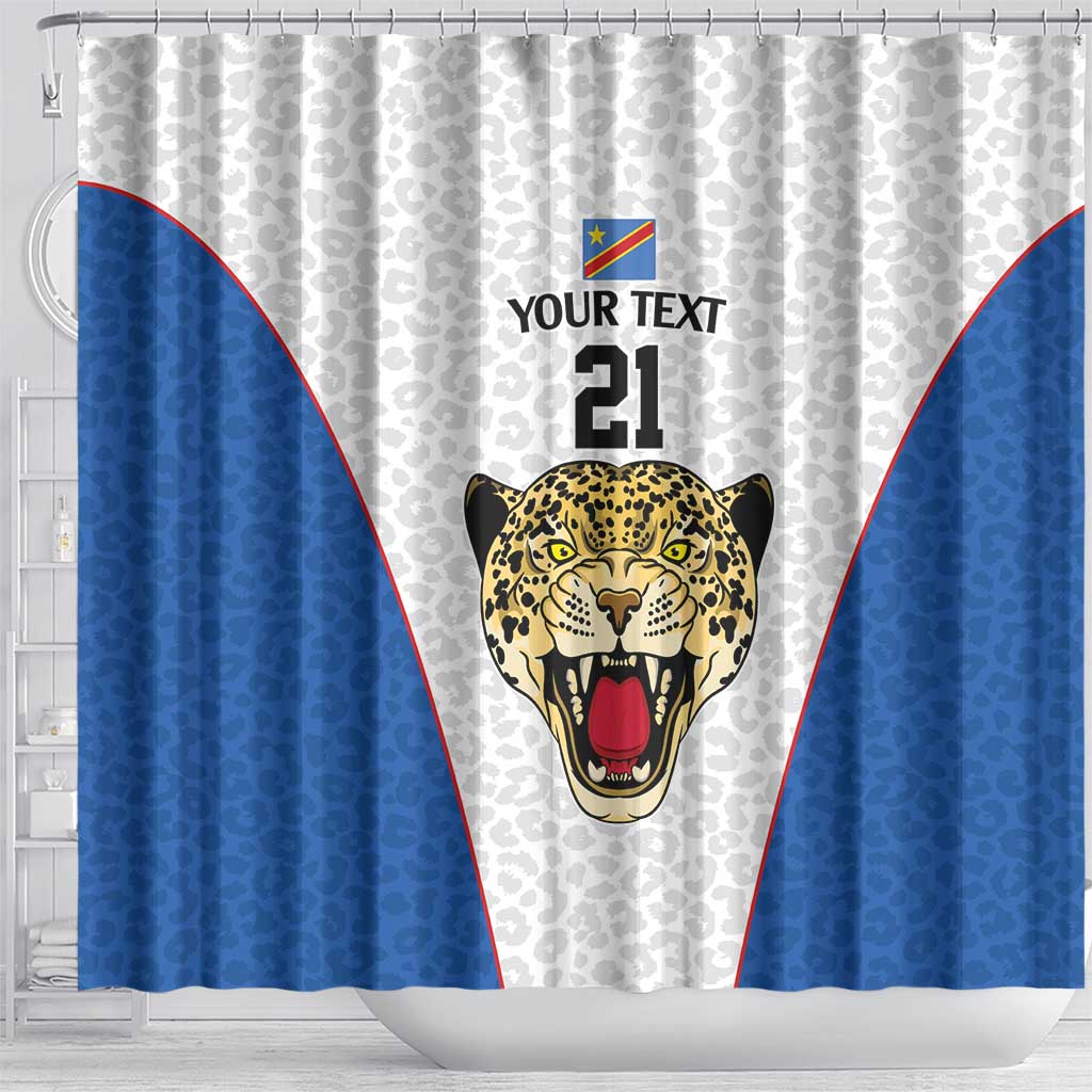 Africa DR Congo Football Custom Shower Curtain White Leopard Skin Pattern - African Pride