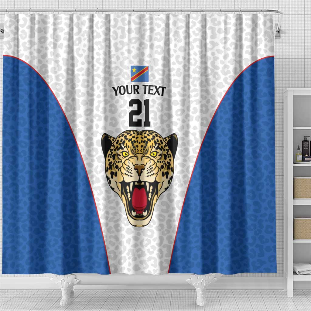 Africa DR Congo Football Custom Shower Curtain White Leopard Skin Pattern - African Pride