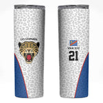 Africa DR Congo Football Custom Skinny Tumbler White Leopard Skin Pattern - African Pride