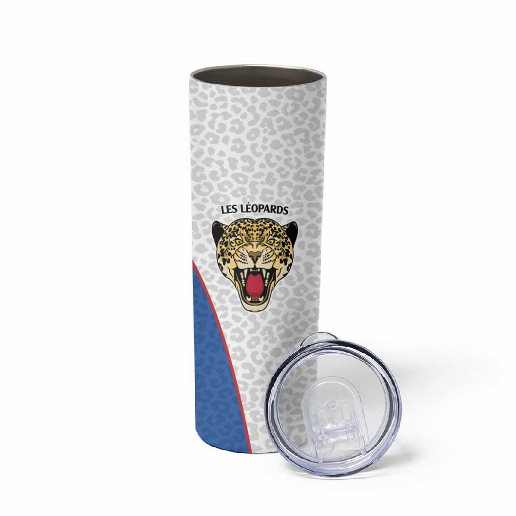 Africa DR Congo Football Custom Skinny Tumbler White Leopard Skin Pattern - African Pride