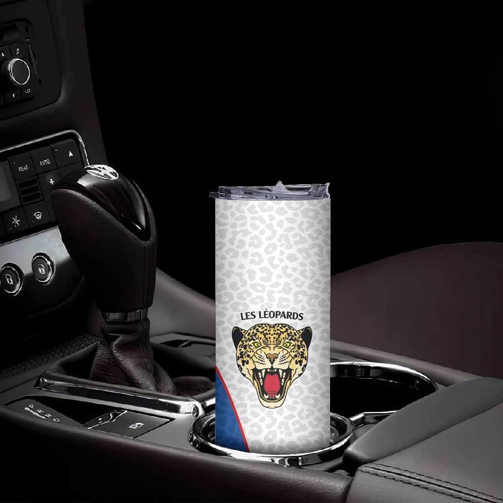 Africa DR Congo Football Custom Skinny Tumbler White Leopard Skin Pattern - African Pride