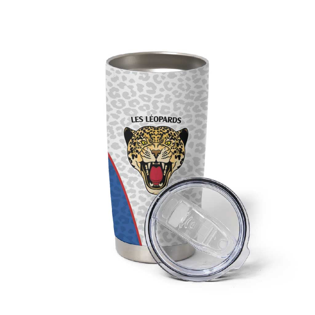 Africa DR Congo Football Custom Tumbler Cup White Leopard Skin Pattern - African Pride