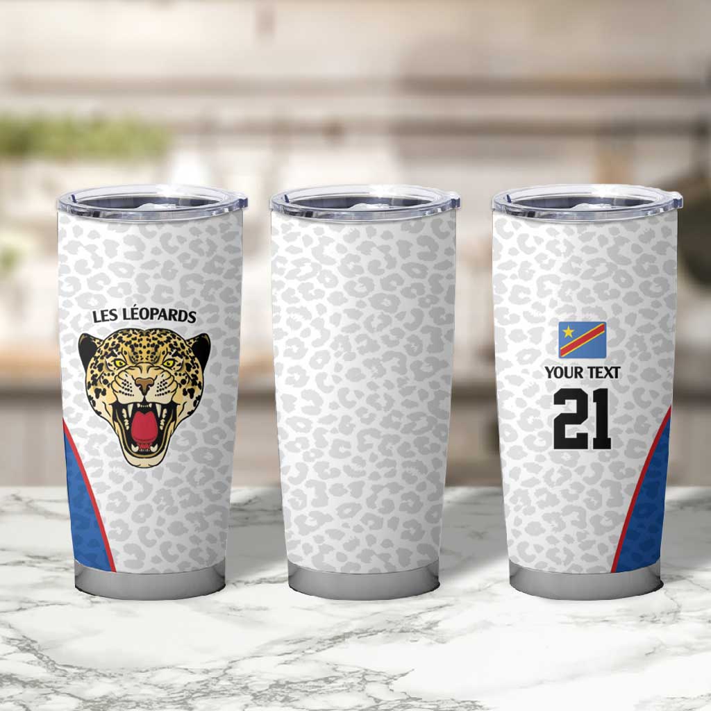 Africa DR Congo Football Custom Tumbler Cup White Leopard Skin Pattern - African Pride