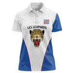 Africa DR Congo Football Custom Women Polo Shirt White Leopard Skin Pattern - African Pride