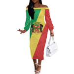 Republic of The Congo Personalized Off The Shoulder Long Sleeve Dress Simple Flag Style - African Pride