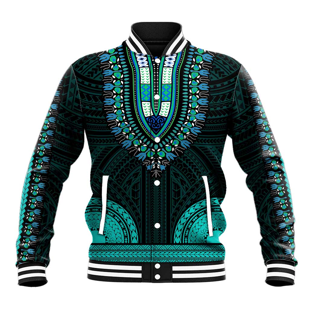 African Dashiki and Polynesian Pattern Baseball Jacket Teal