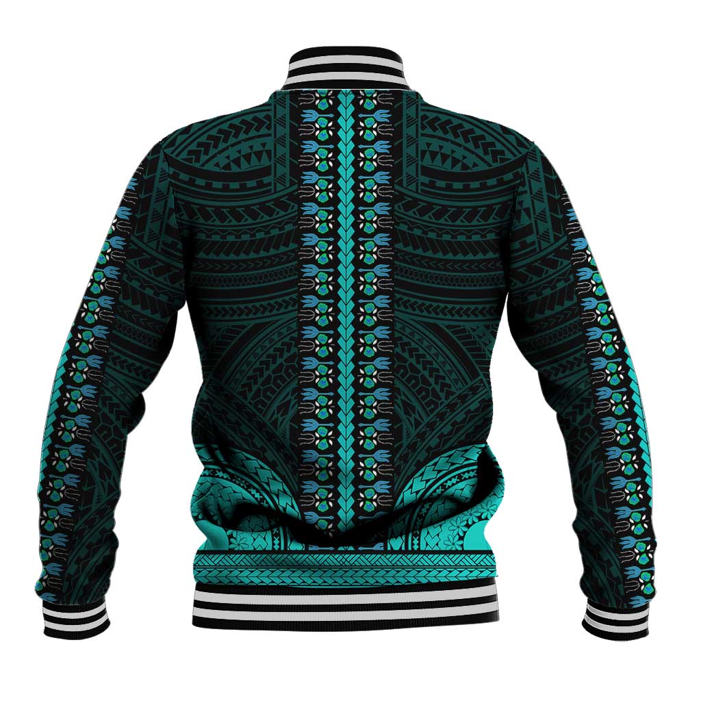 African Dashiki and Polynesian Pattern Baseball Jacket Teal