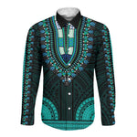 African Dashiki and Polynesian Pattern Long Sleeve Button Shirt Teal
