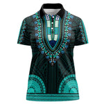 African Dashiki and Polynesian Pattern Women Polo Shirt Teal