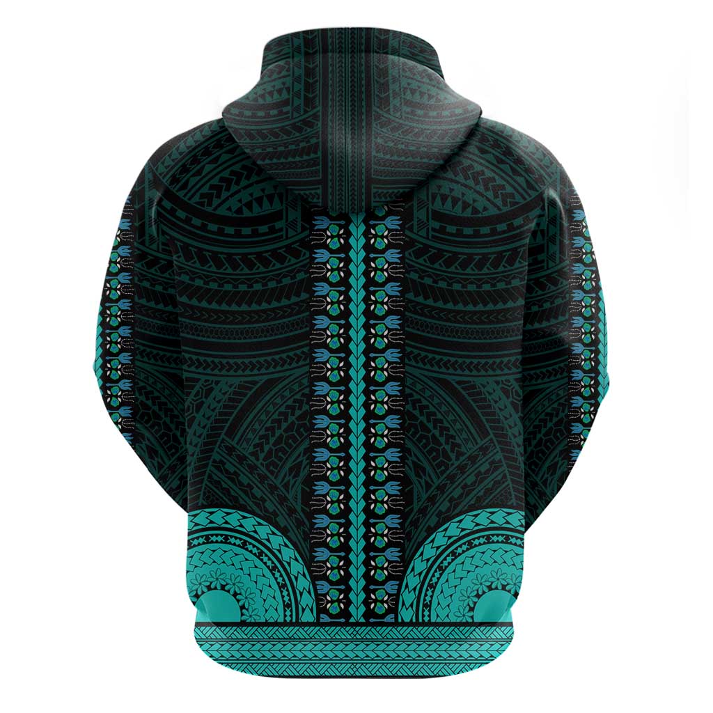 African Dashiki and Polynesian Pattern Zip Hoodie Teal
