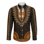 African Dashiki and Polynesian Pattern Long Sleeve Button Shirt Gold