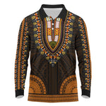 African Dashiki and Polynesian Pattern Long Sleeve Polo Shirt Gold