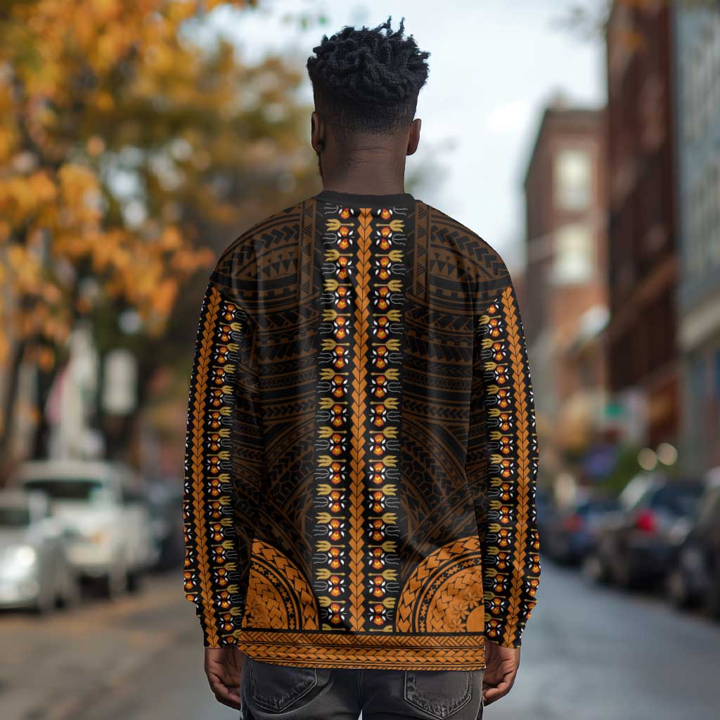 African Dashiki and Polynesian Pattern Long Sleeve Shirt Gold
