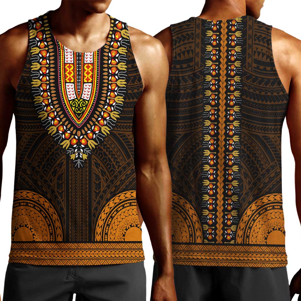 African Dashiki and Polynesian Pattern Men Tank Top Gold