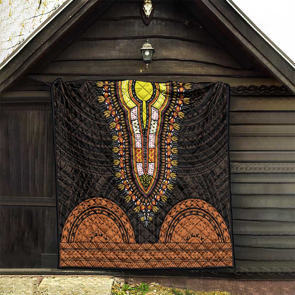 African Dashiki and Polynesian Pattern Quilt Gold