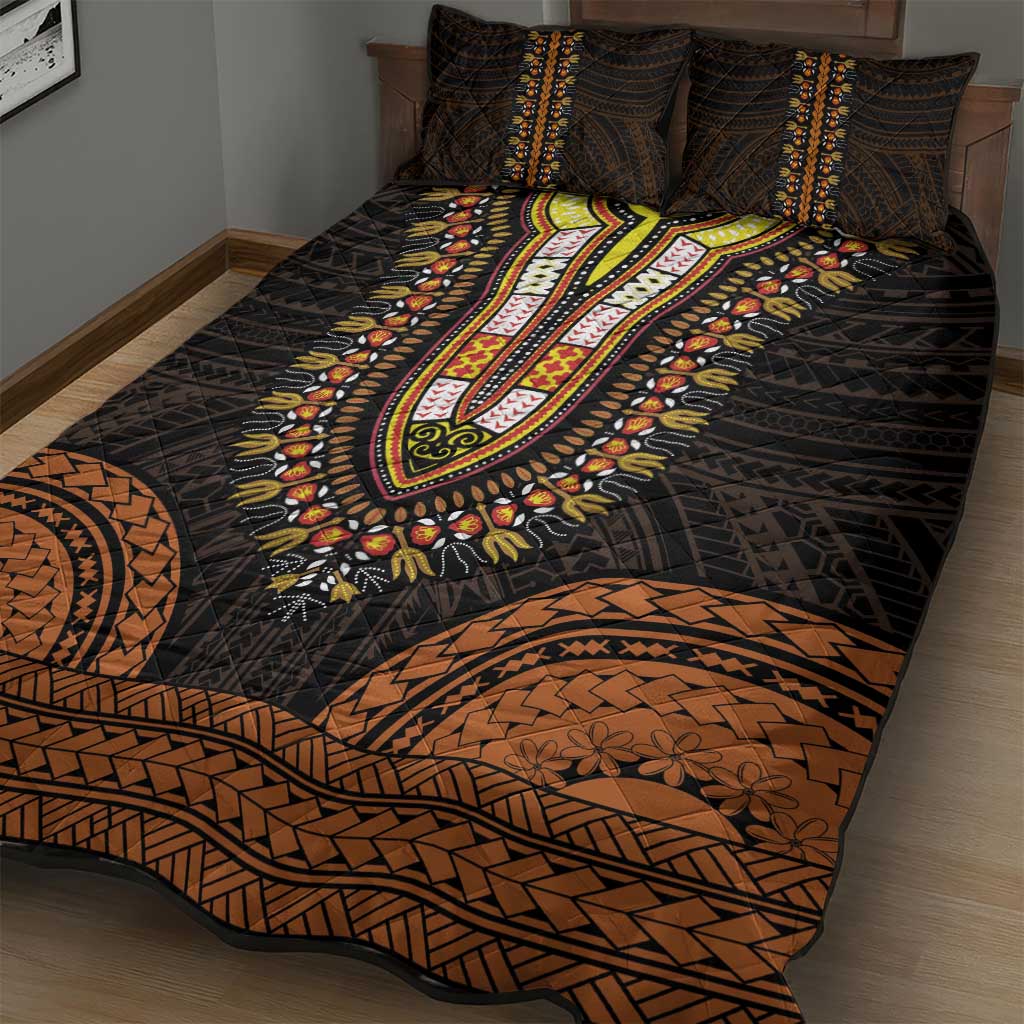 African Dashiki and Polynesian Pattern Quilt Bed Set Gold