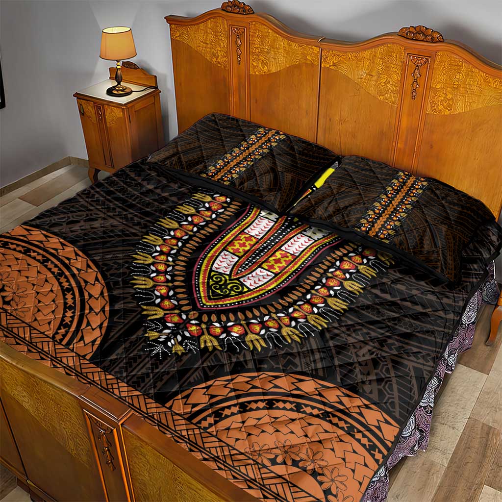 African Dashiki and Polynesian Pattern Quilt Bed Set Gold
