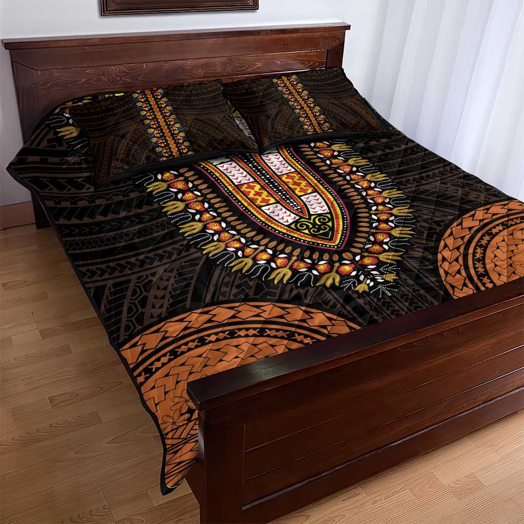 African Dashiki and Polynesian Pattern Quilt Bed Set Gold