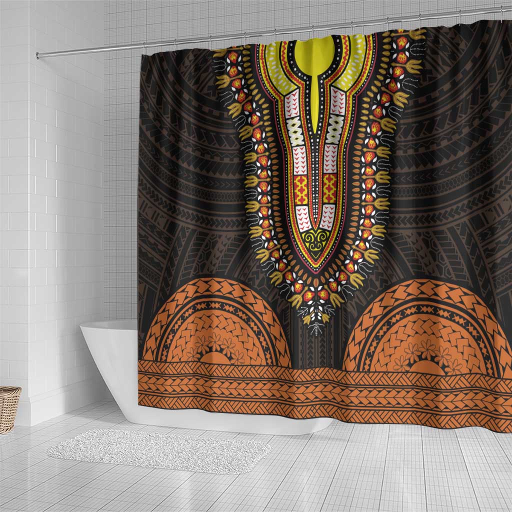 African Dashiki and Polynesian Pattern Shower Curtain Gold