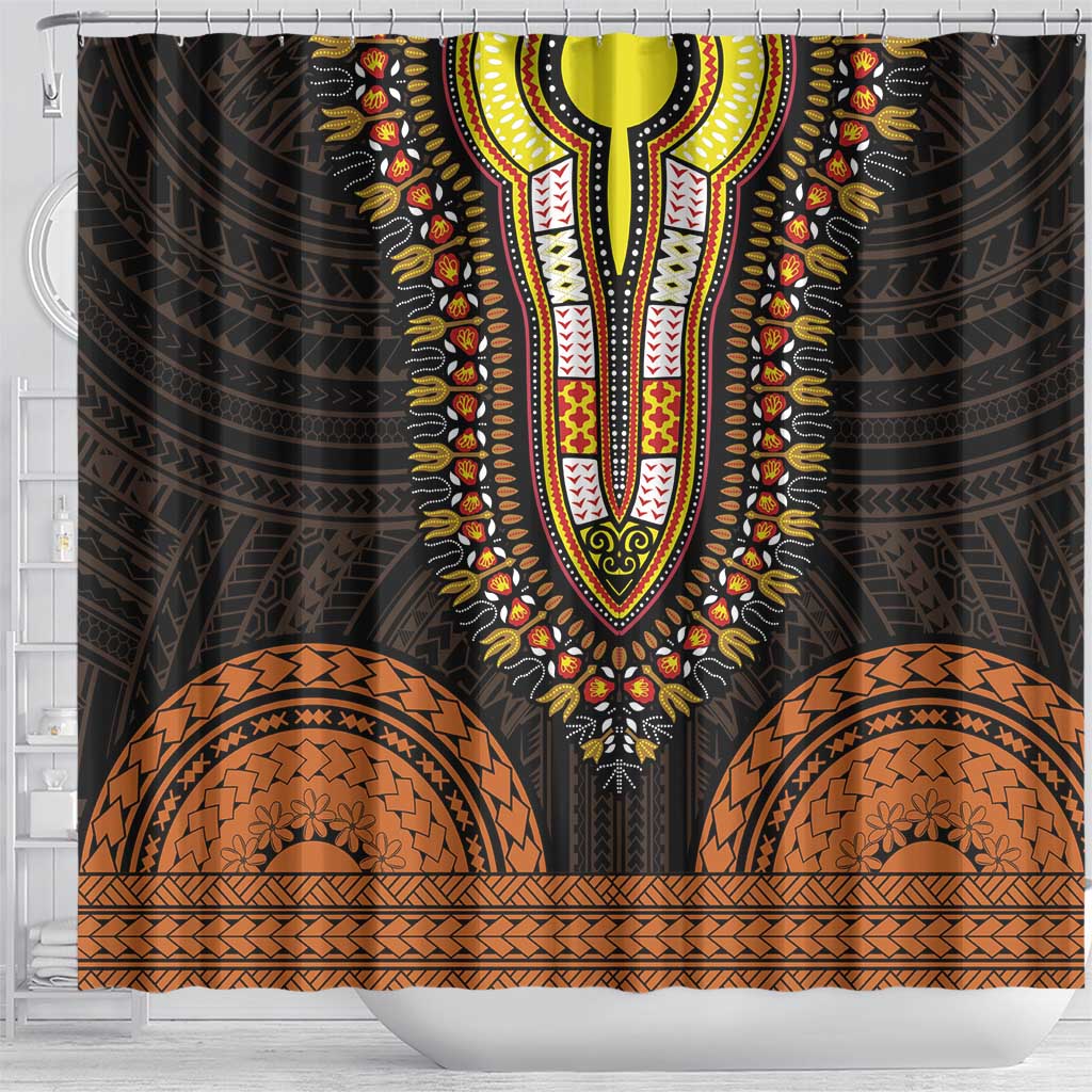 African Dashiki and Polynesian Pattern Shower Curtain Gold