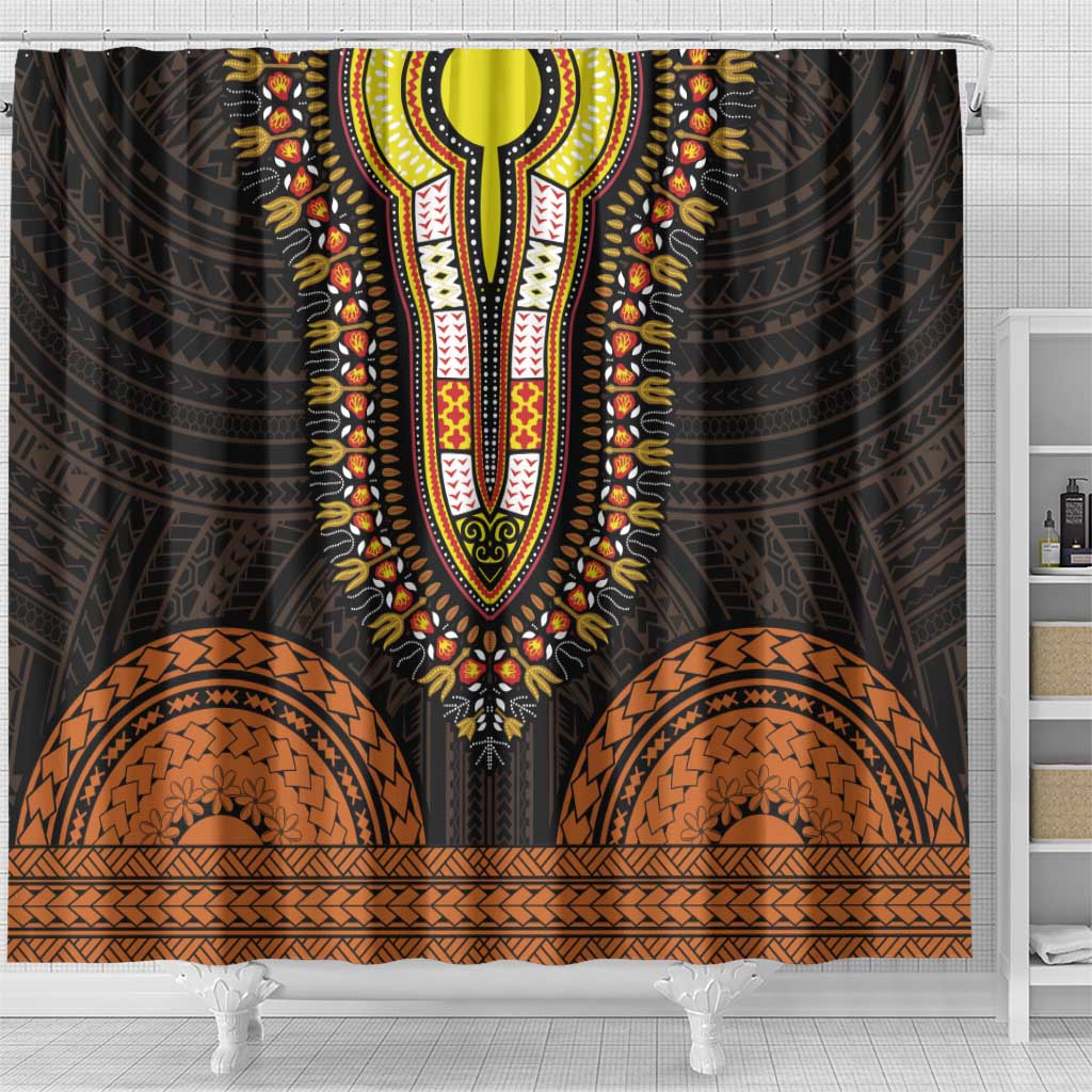 African Dashiki and Polynesian Pattern Shower Curtain Gold