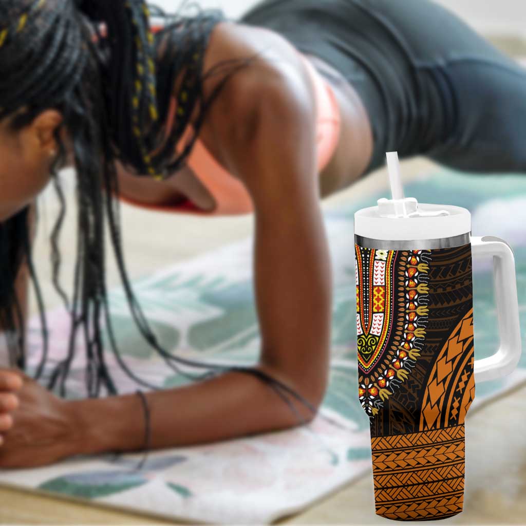 African Dashiki and Polynesian Pattern Tumbler With Handle Gold