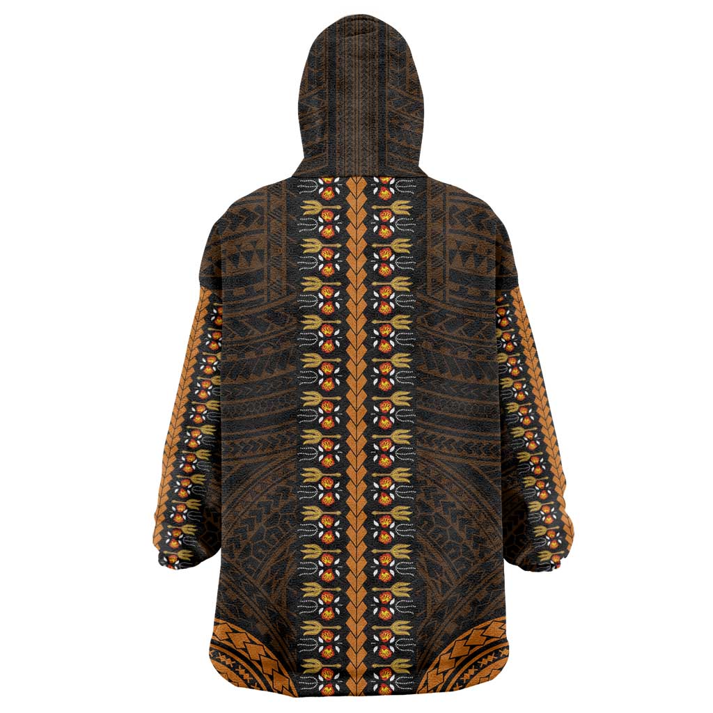 African Dashiki and Polynesian Pattern Wearable Blanket Hoodie Gold