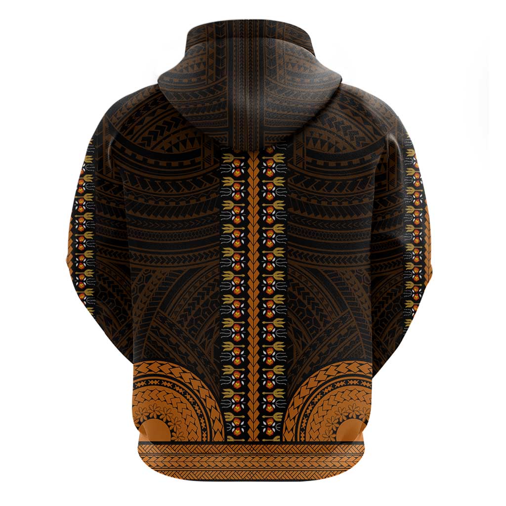 African Dashiki and Polynesian Pattern Zip Hoodie Gold