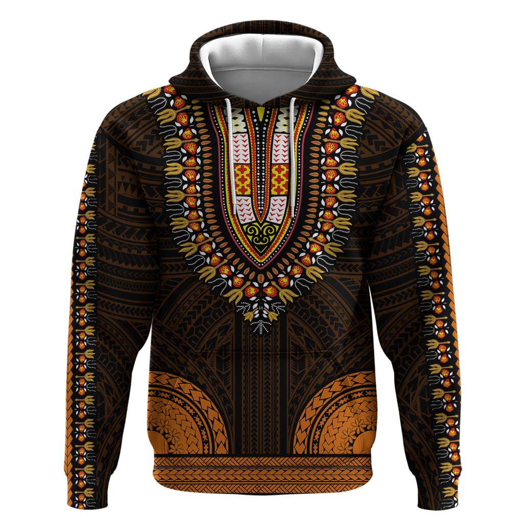 African Dashiki and Polynesian Pattern Zip Hoodie Gold