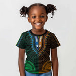 African Dashiki and Polynesian Pattern Kid T shirt Half Green-Gold