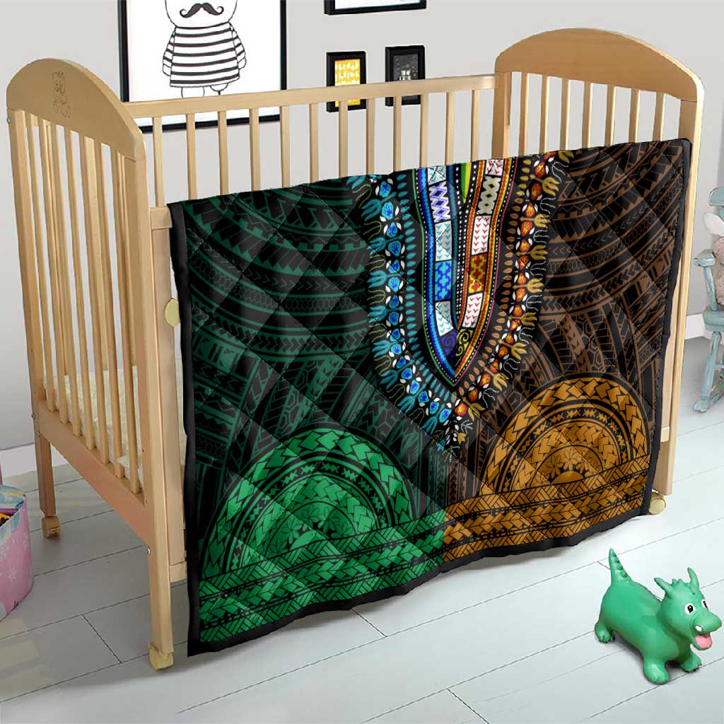 African Dashiki and Polynesian Pattern Quilt Half Green-Gold