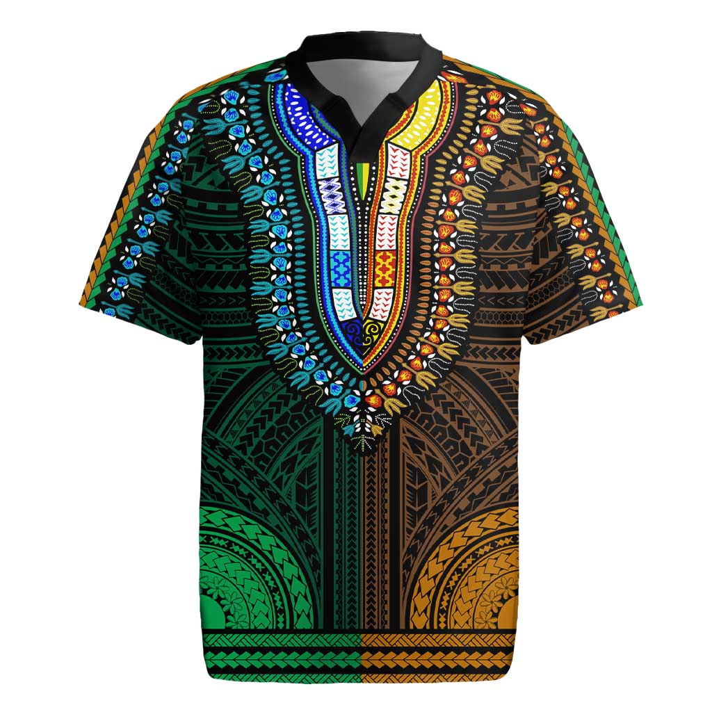 Africa Dashiki Rugby Jersey Embroidery Neckline Floral Pattern LT18