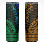 African Dashiki and Polynesian Pattern Skinny Tumbler Half Green-Gold