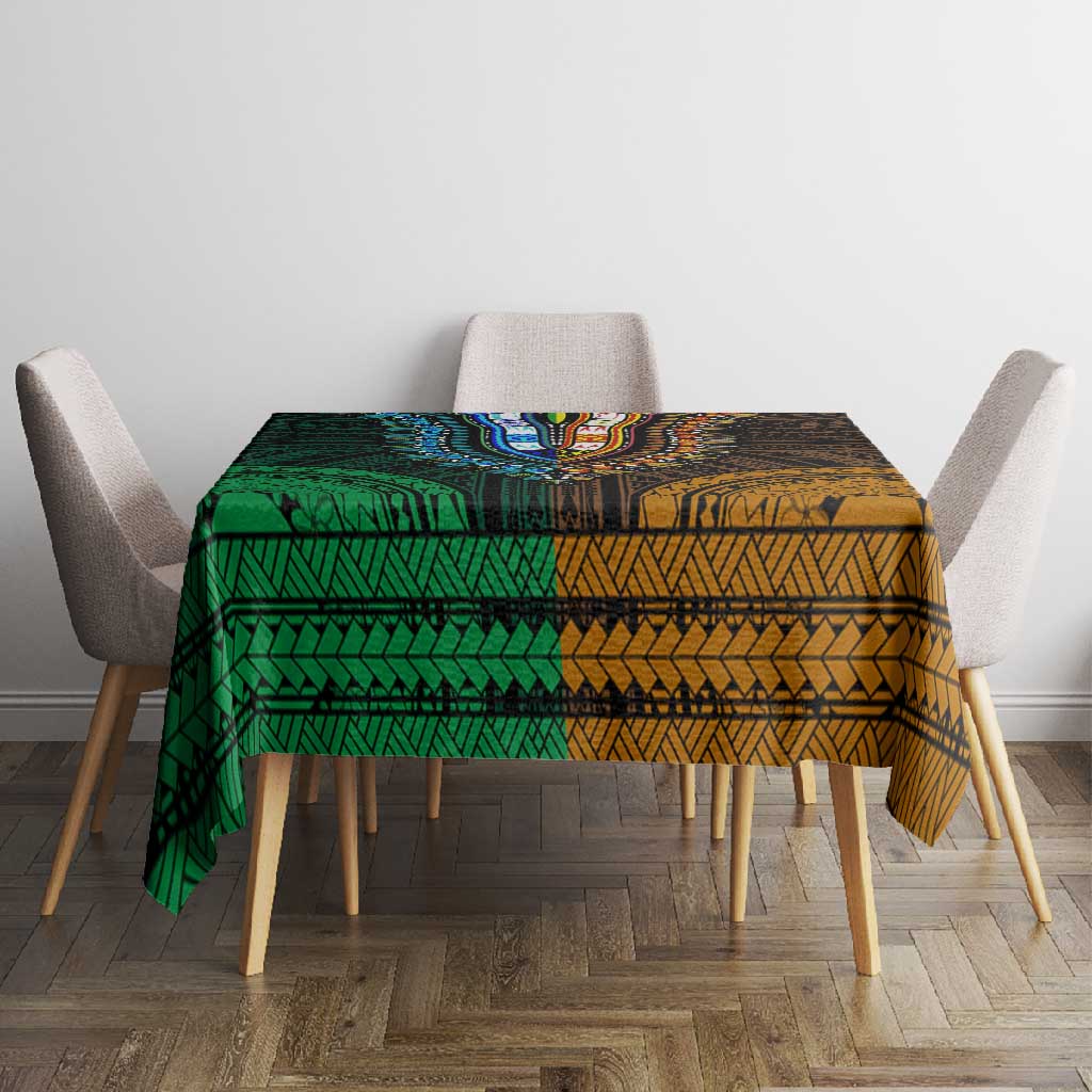 African Dashiki and Polynesian Pattern Tablecloth Half Green-Gold